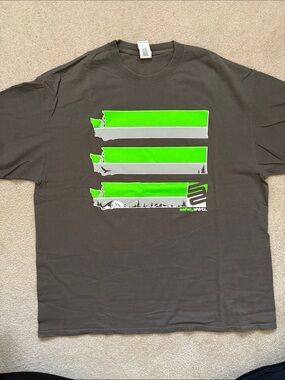 Men's Dark Gray Graphic Tee with Neon Green Stripes Safety Shirtz.  SIZE XL